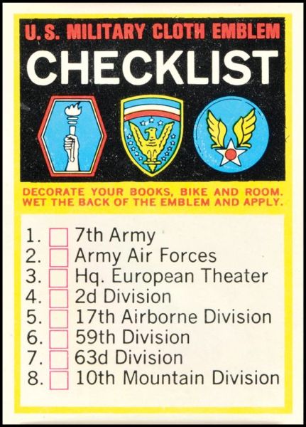 65TB 1965 Topps Battle 65 US Military Cloth Emblem Checklist